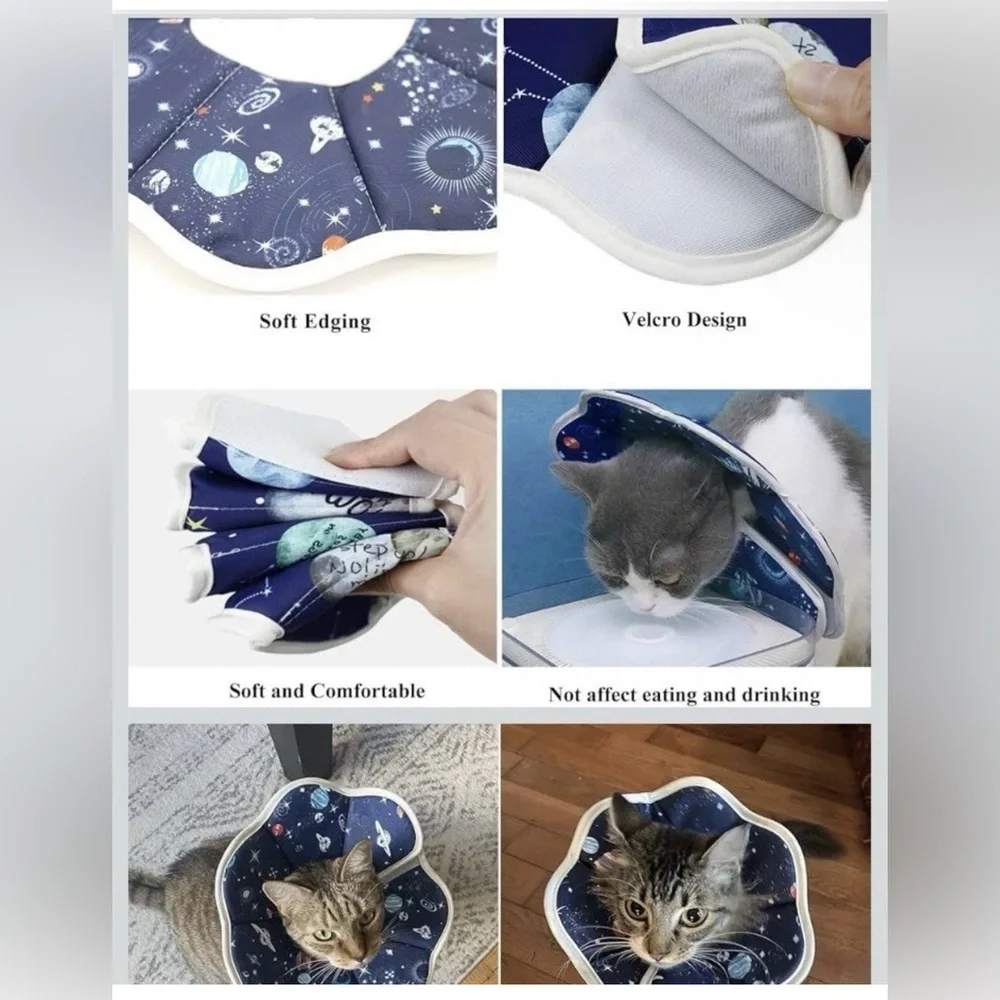Space-Print Soft Recovery Collar for Cats - Navy